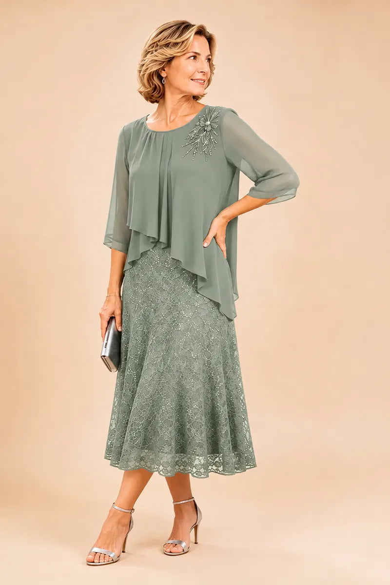 Ingrid | Chiffon Dress with Lace Overlay