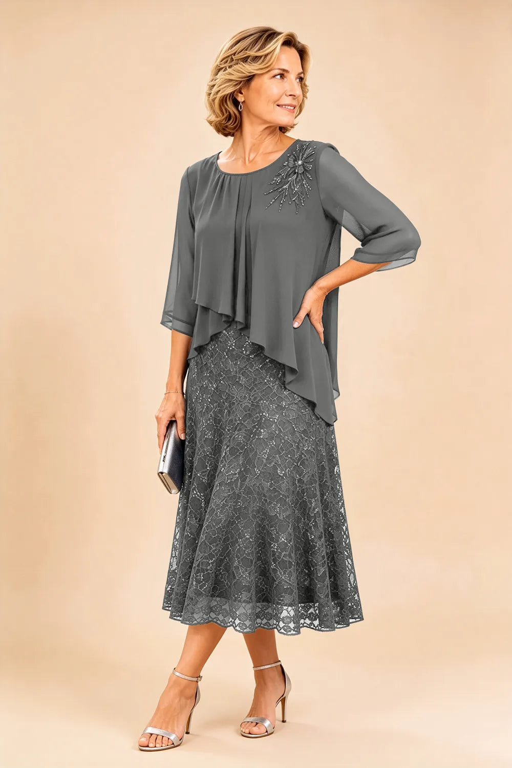 Ingrid | Chiffon Dress with Lace Overlay