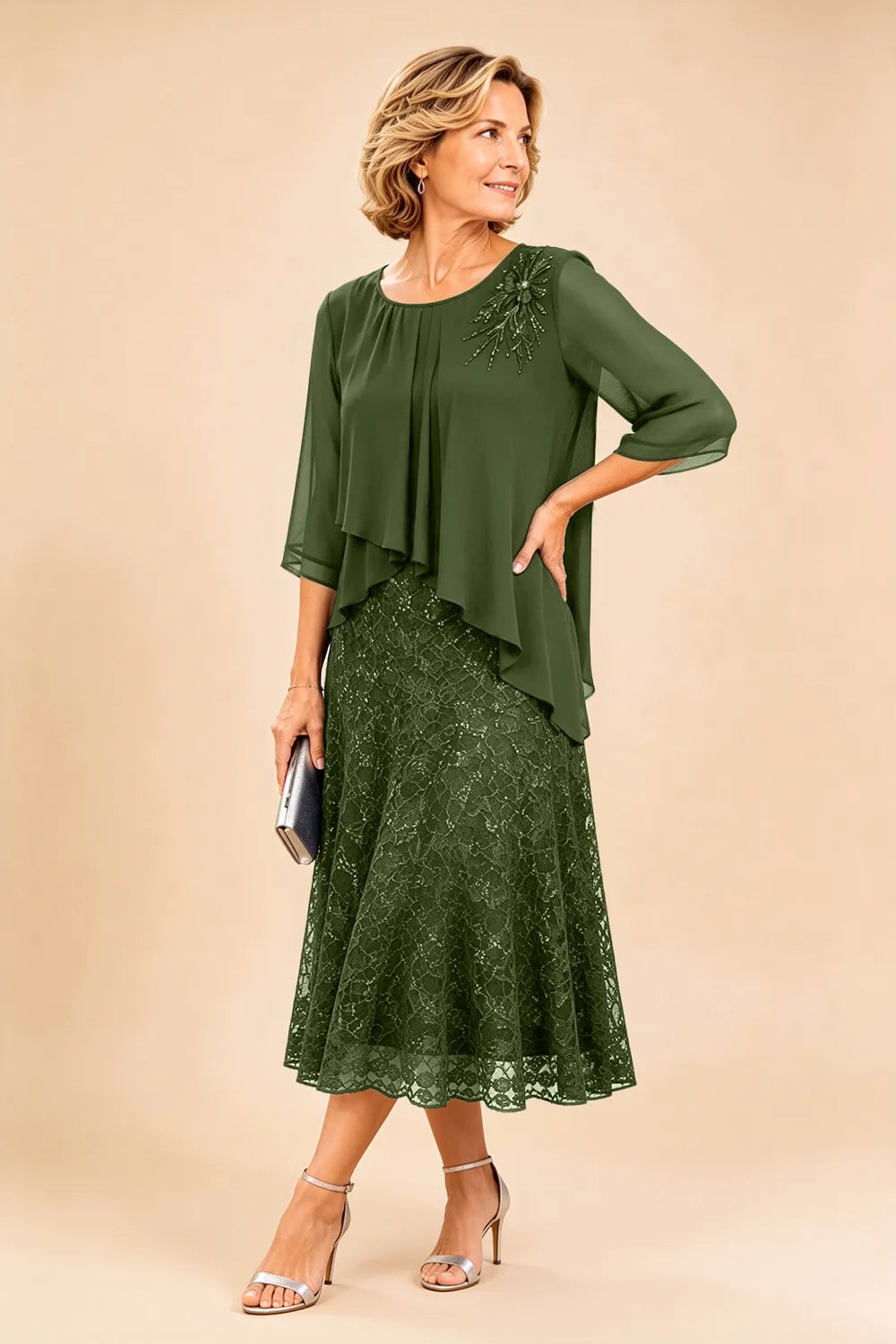 Ingrid | Chiffon Dress with Lace Overlay
