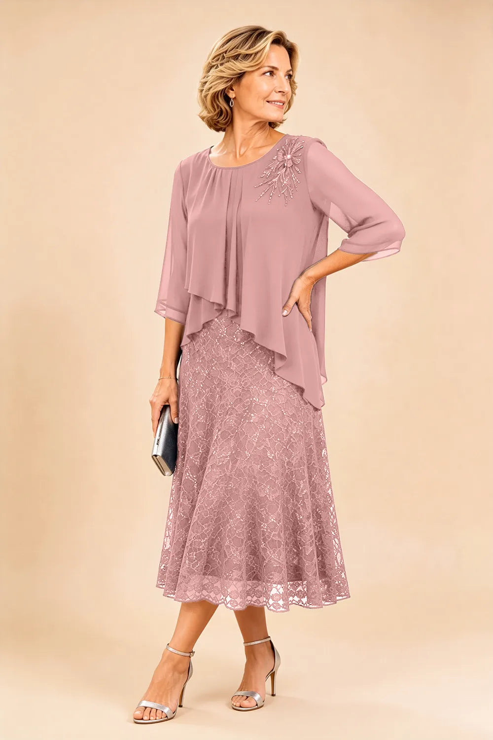 Ingrid | Chiffon Dress with Lace Overlay