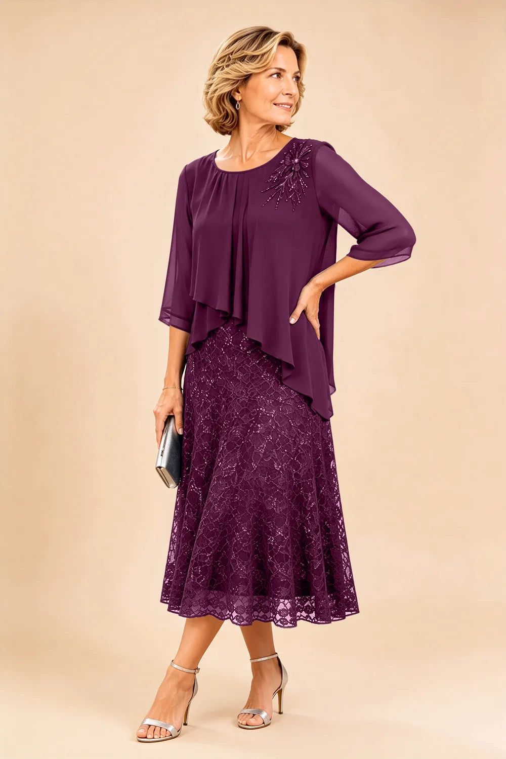 Ingrid | Chiffon Dress with Lace Overlay