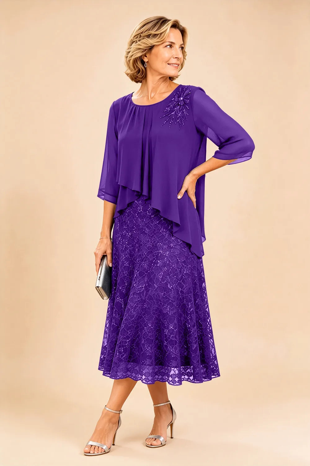 Ingrid | Chiffon Dress with Lace Overlay