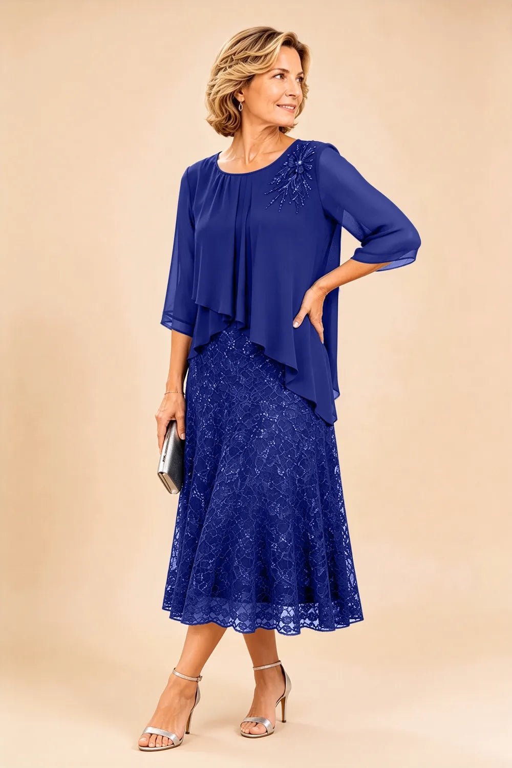 Ingrid | Chiffon Dress with Lace Overlay