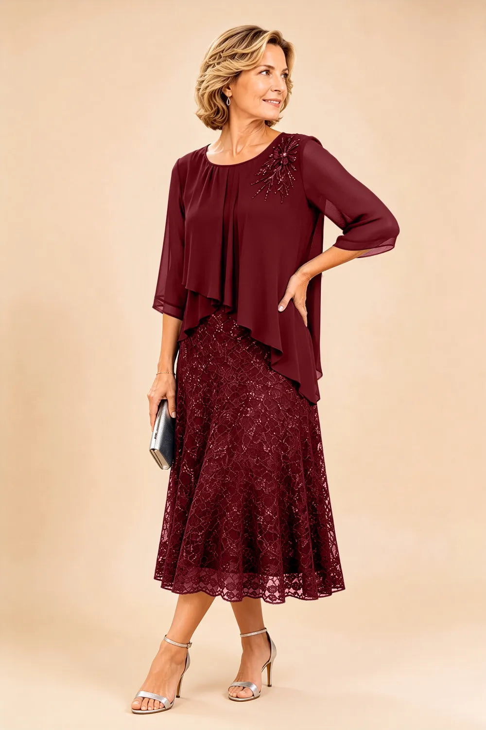 Ingrid | Chiffon Dress with Lace Overlay
