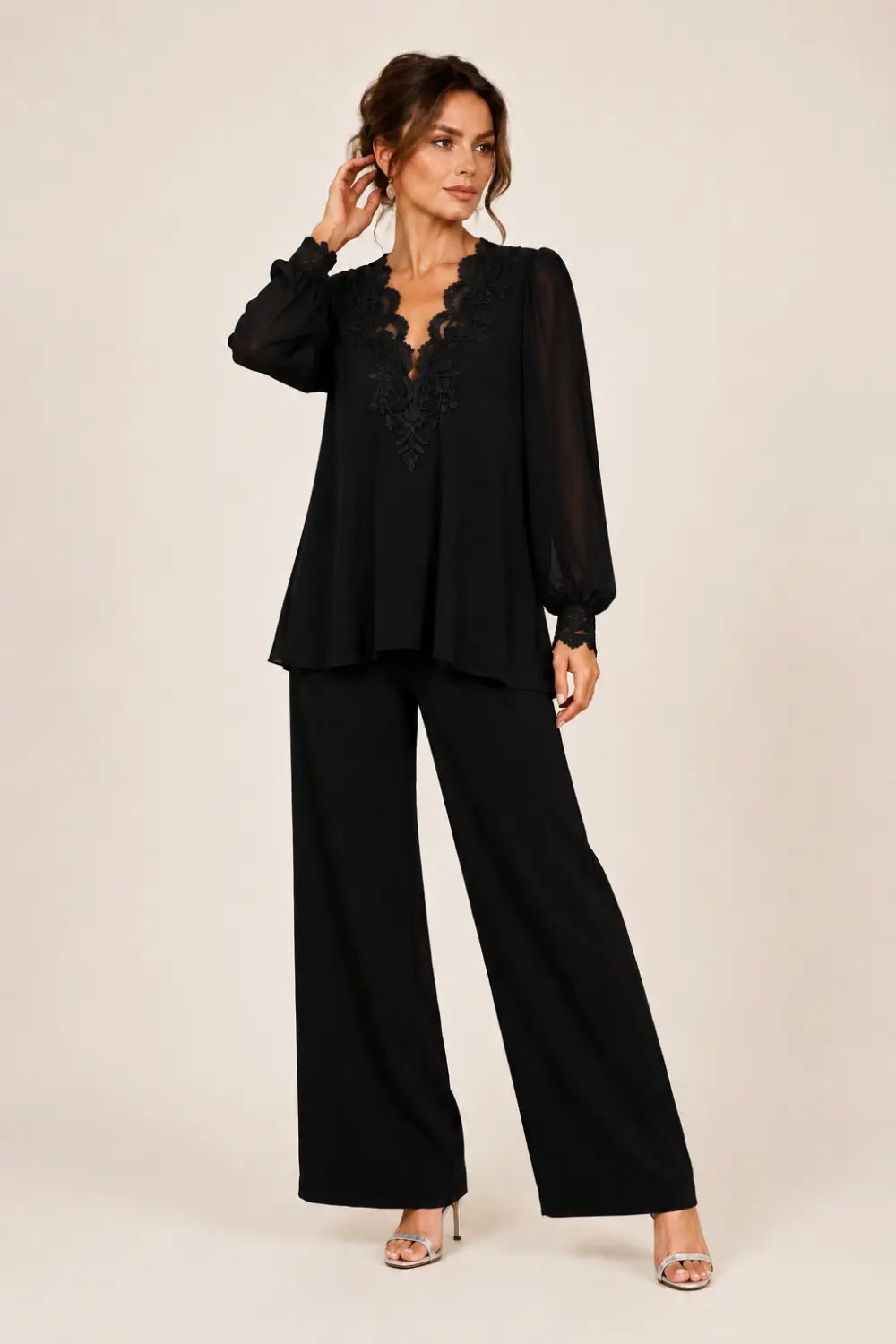 Lotte | V-Neck Chiffon Jumpsuit with Wide Legs
