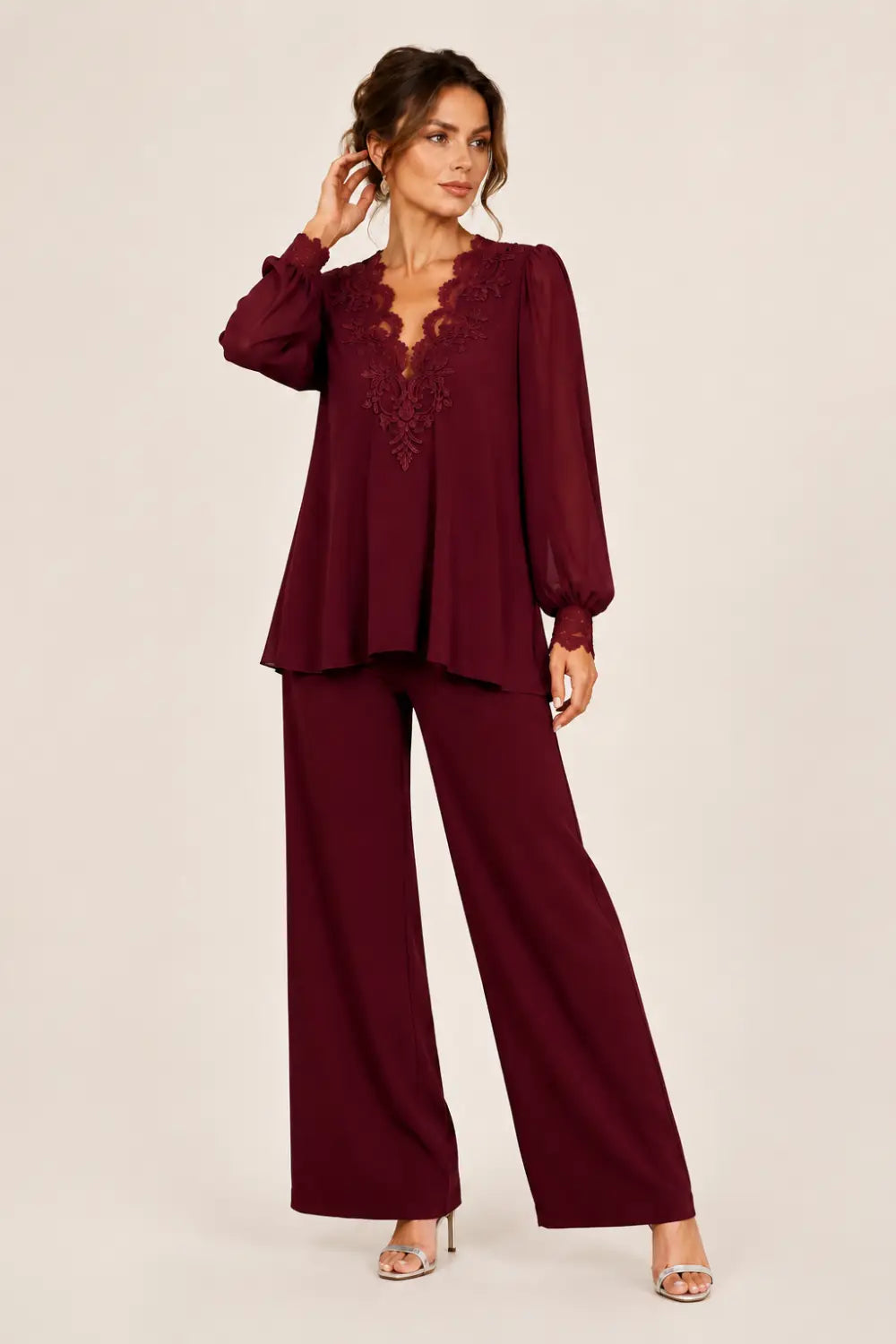 Lotte | V-Neck Chiffon Jumpsuit with Wide Legs