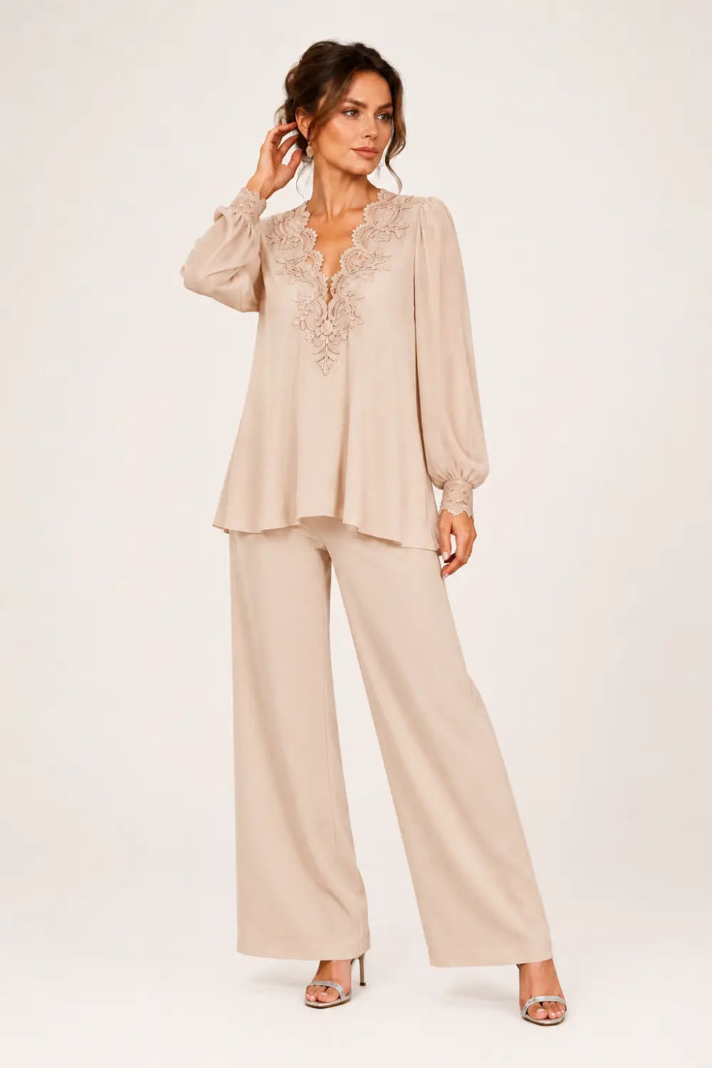 Lotte | V-Neck Chiffon Jumpsuit with Wide Legs