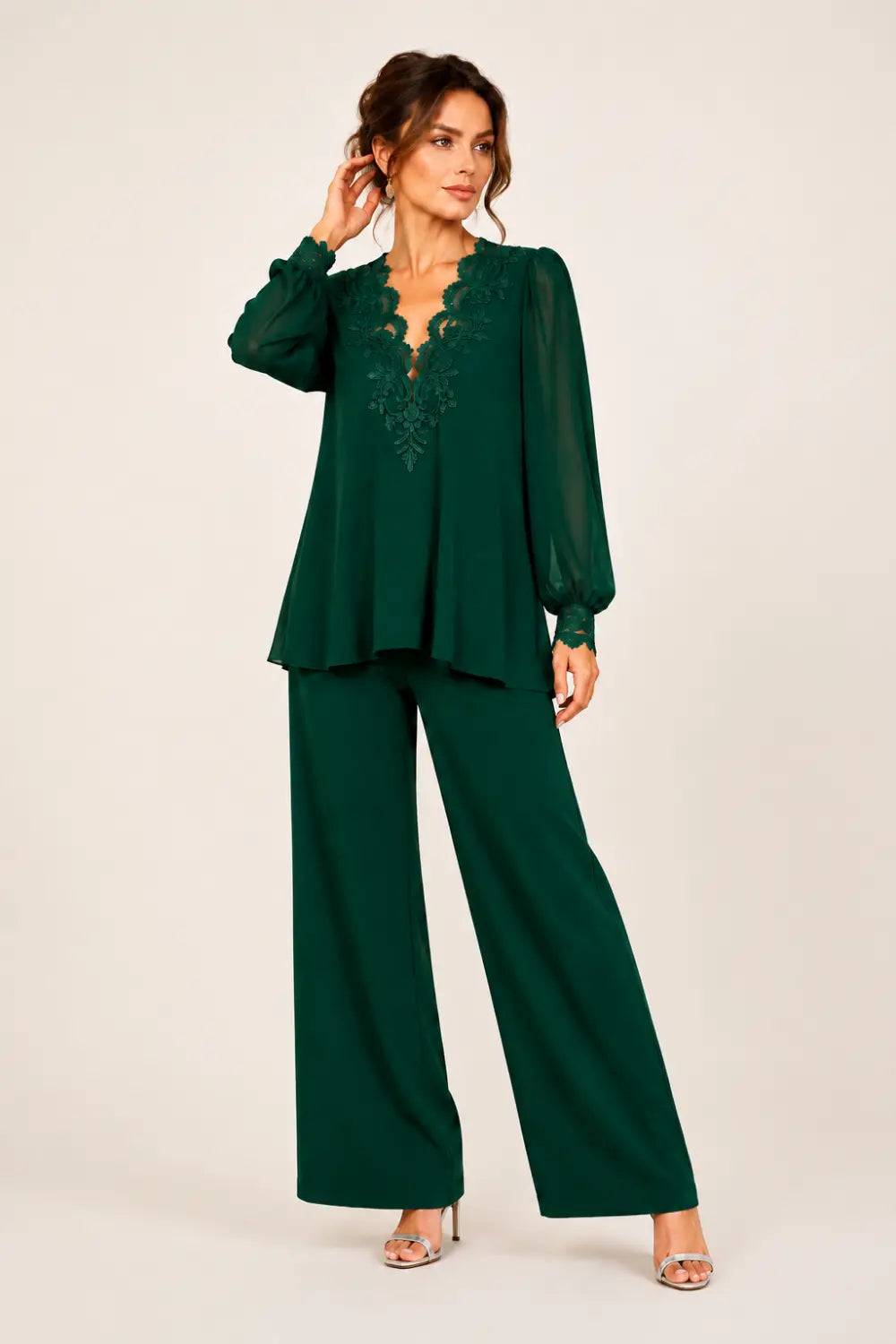 Lotte | V-Neck Chiffon Jumpsuit with Wide Legs