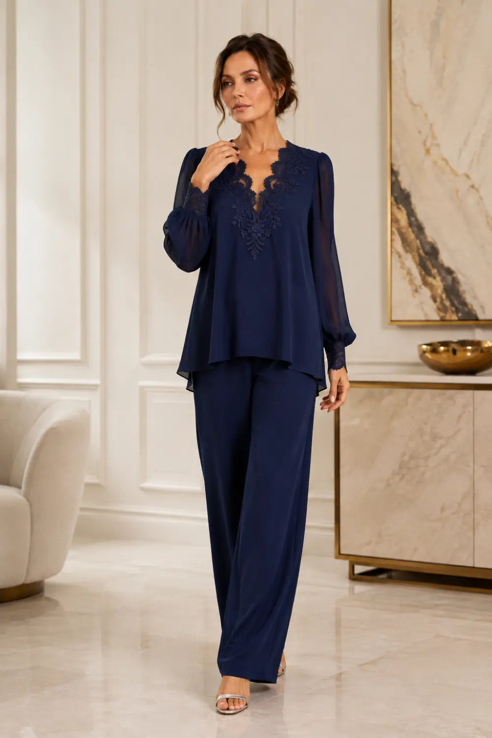 Lotte | V-Neck Chiffon Jumpsuit with Wide Legs