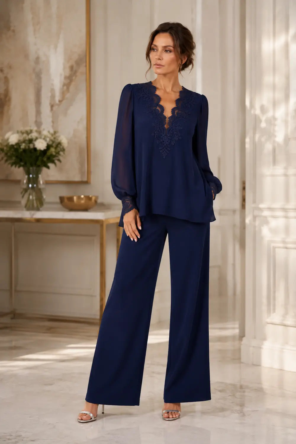 Lotte | V-Neck Chiffon Jumpsuit with Wide Legs
