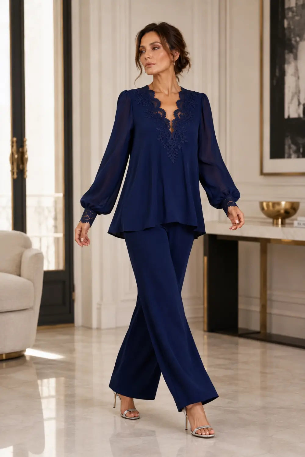 Lotte | V-Neck Chiffon Jumpsuit with Wide Legs