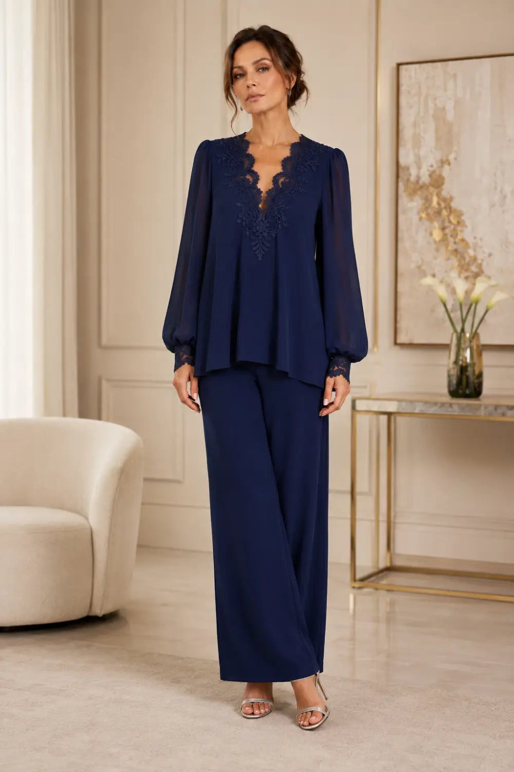 Lotte | V-Neck Chiffon Jumpsuit with Wide Legs