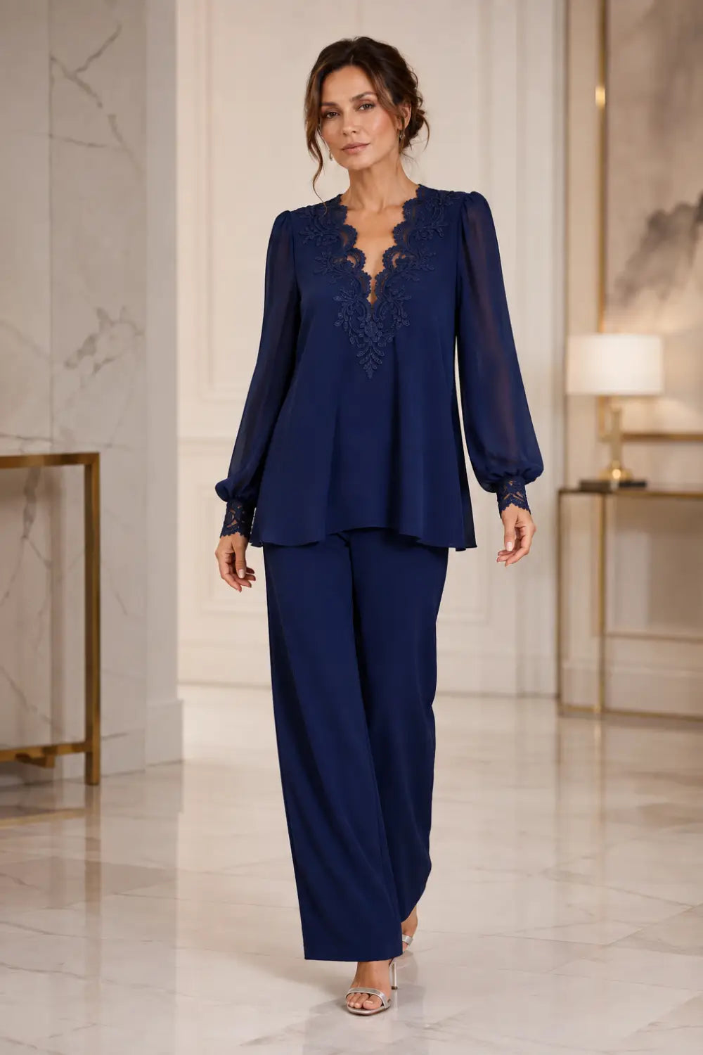Lotte | V-Neck Chiffon Jumpsuit with Wide Legs