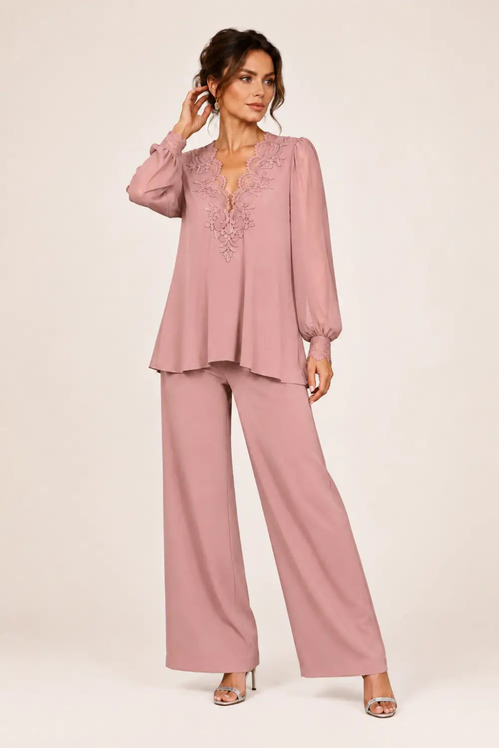 Lotte | V-Neck Chiffon Jumpsuit with Wide Legs