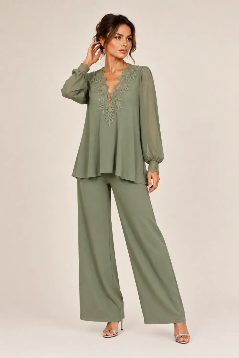 Lotte | V-Neck Chiffon Jumpsuit with Wide Legs