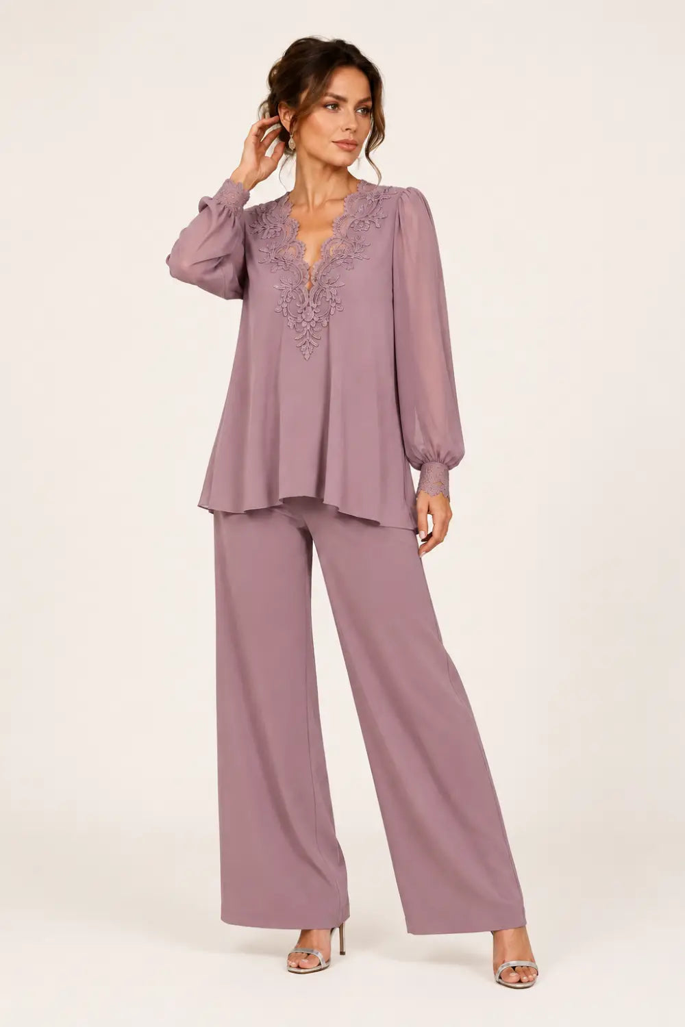 Lotte | V-Neck Chiffon Jumpsuit with Wide Legs