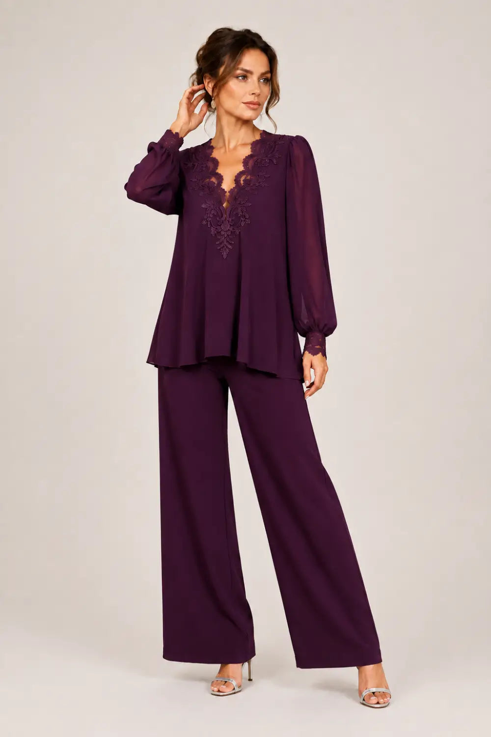 Lotte | V-Neck Chiffon Jumpsuit with Wide Legs