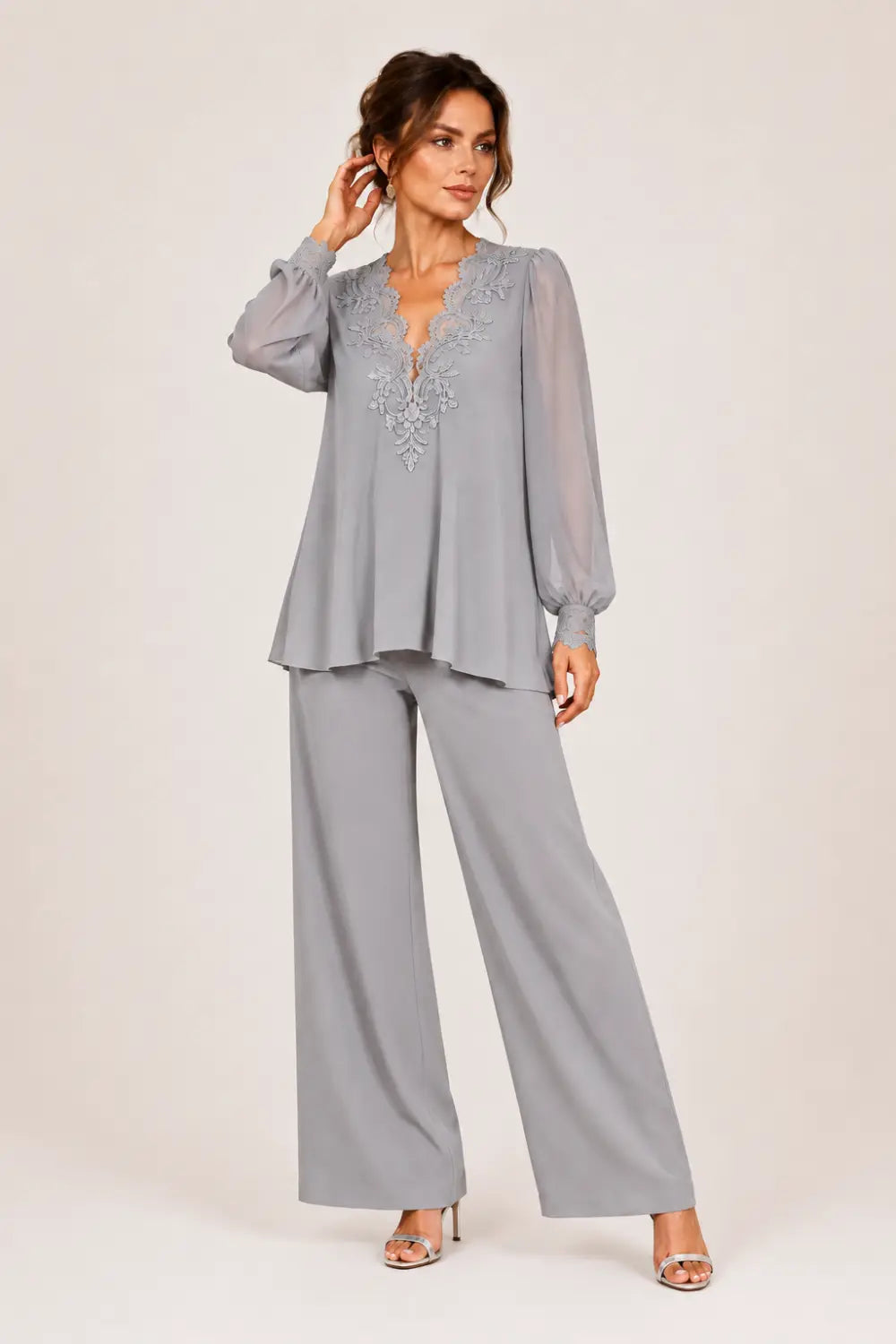 Lotte | V-Neck Chiffon Jumpsuit with Wide Legs