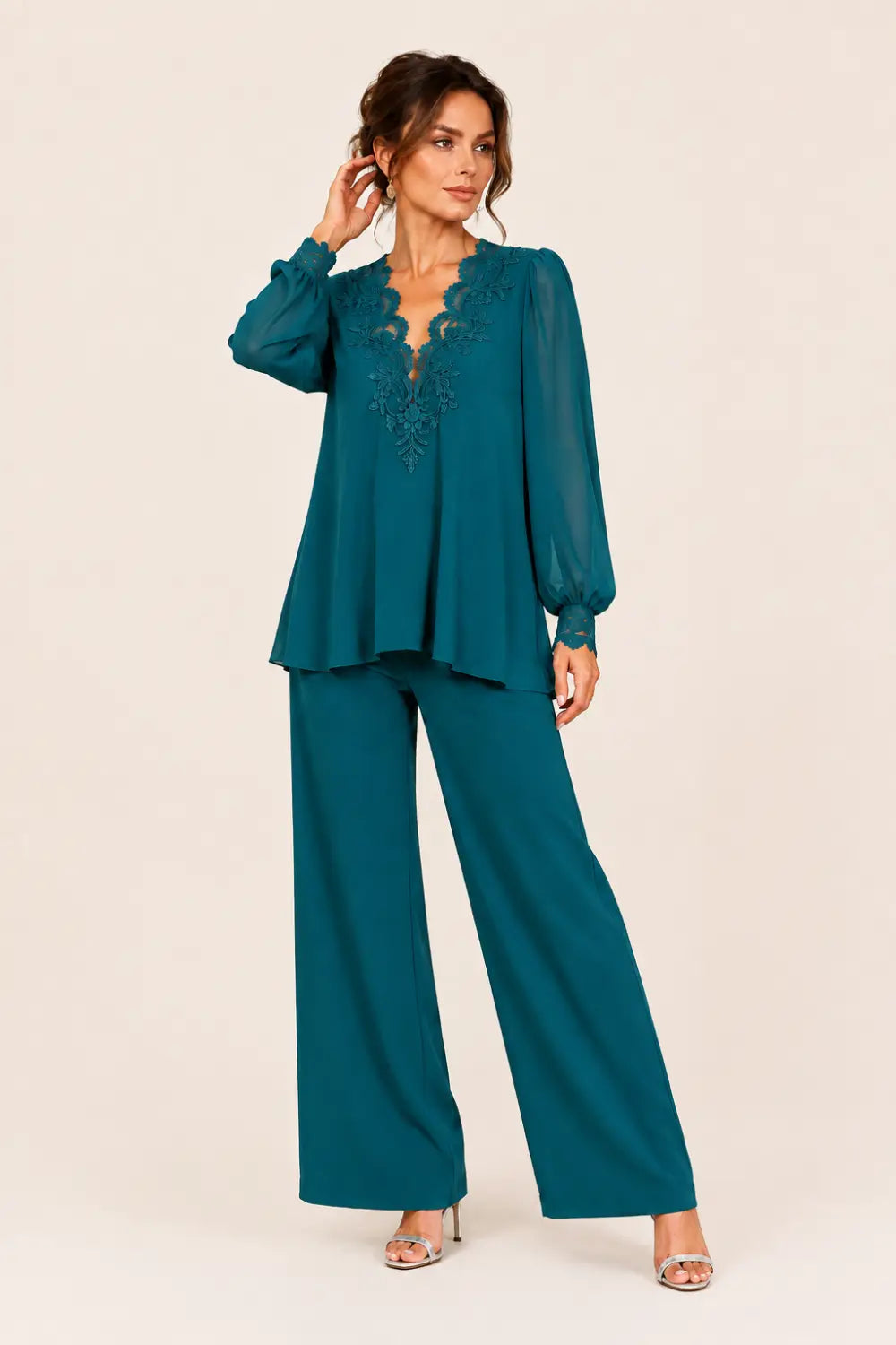 Lotte | V-Neck Chiffon Jumpsuit with Wide Legs