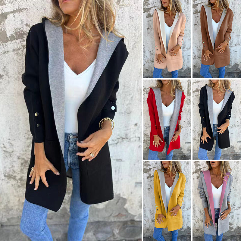 Poppy | Women's Hooded Color Block Coat with Front Closure