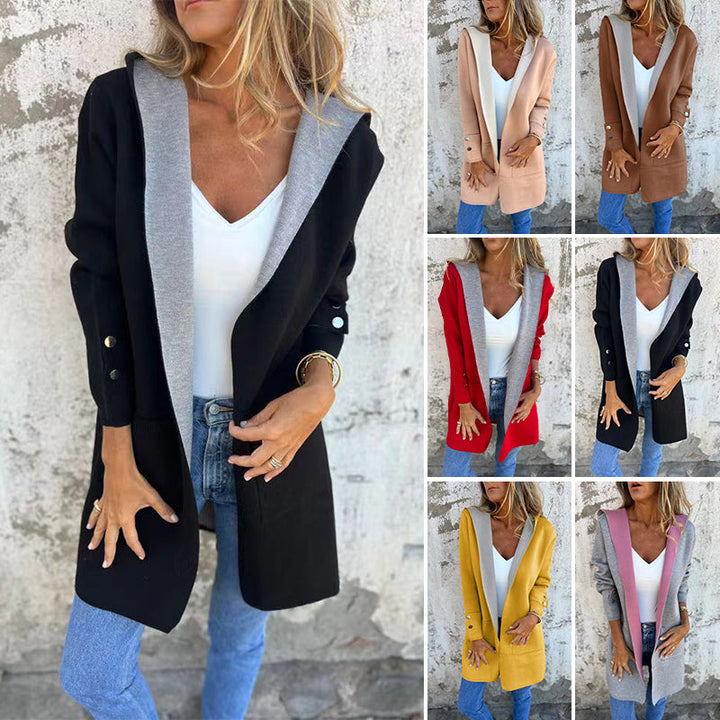 Poppy | Women's Hooded Color Block Coat with Front Closure