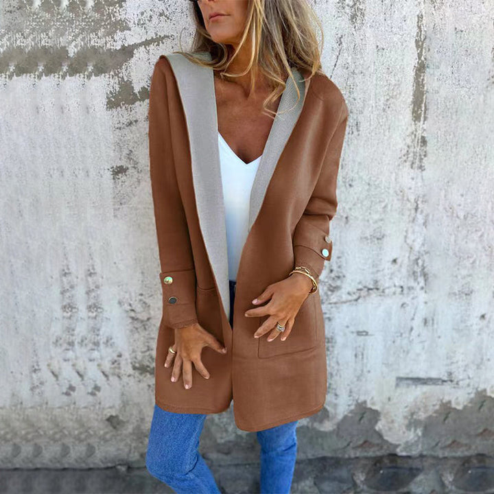 Poppy | Women's Hooded Color Block Coat with Front Closure