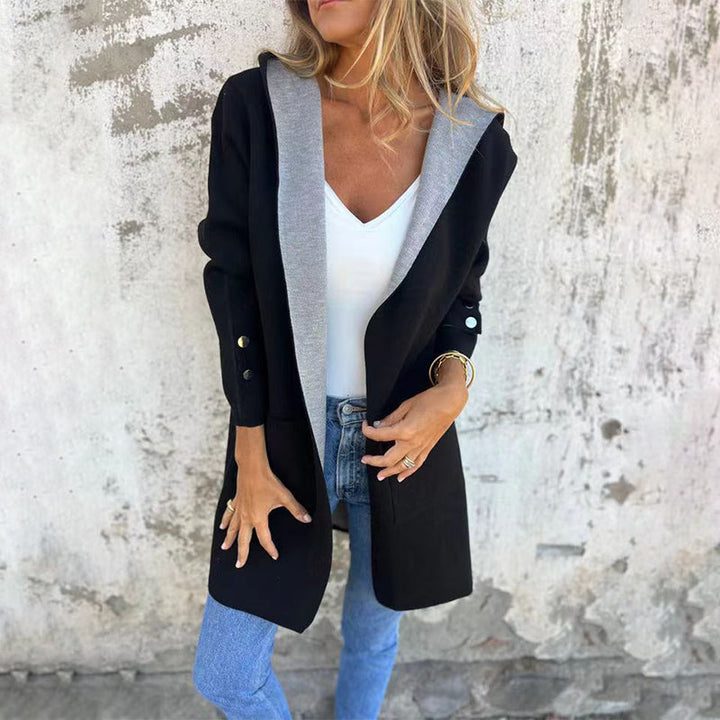 Poppy | Women's Hooded Color Block Coat with Front Closure