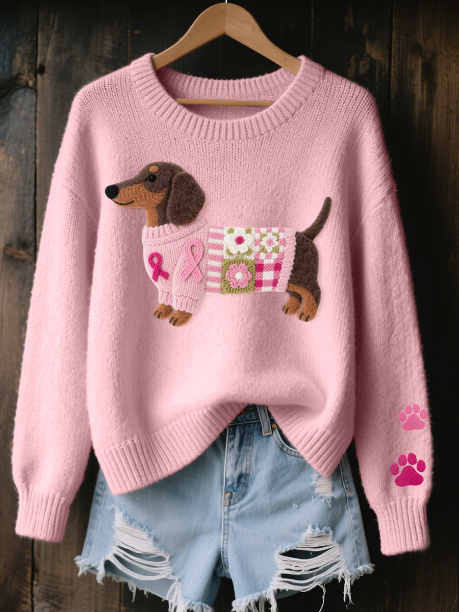 Naoni - Wool Felt Dachshund Motif Knitted Sweater