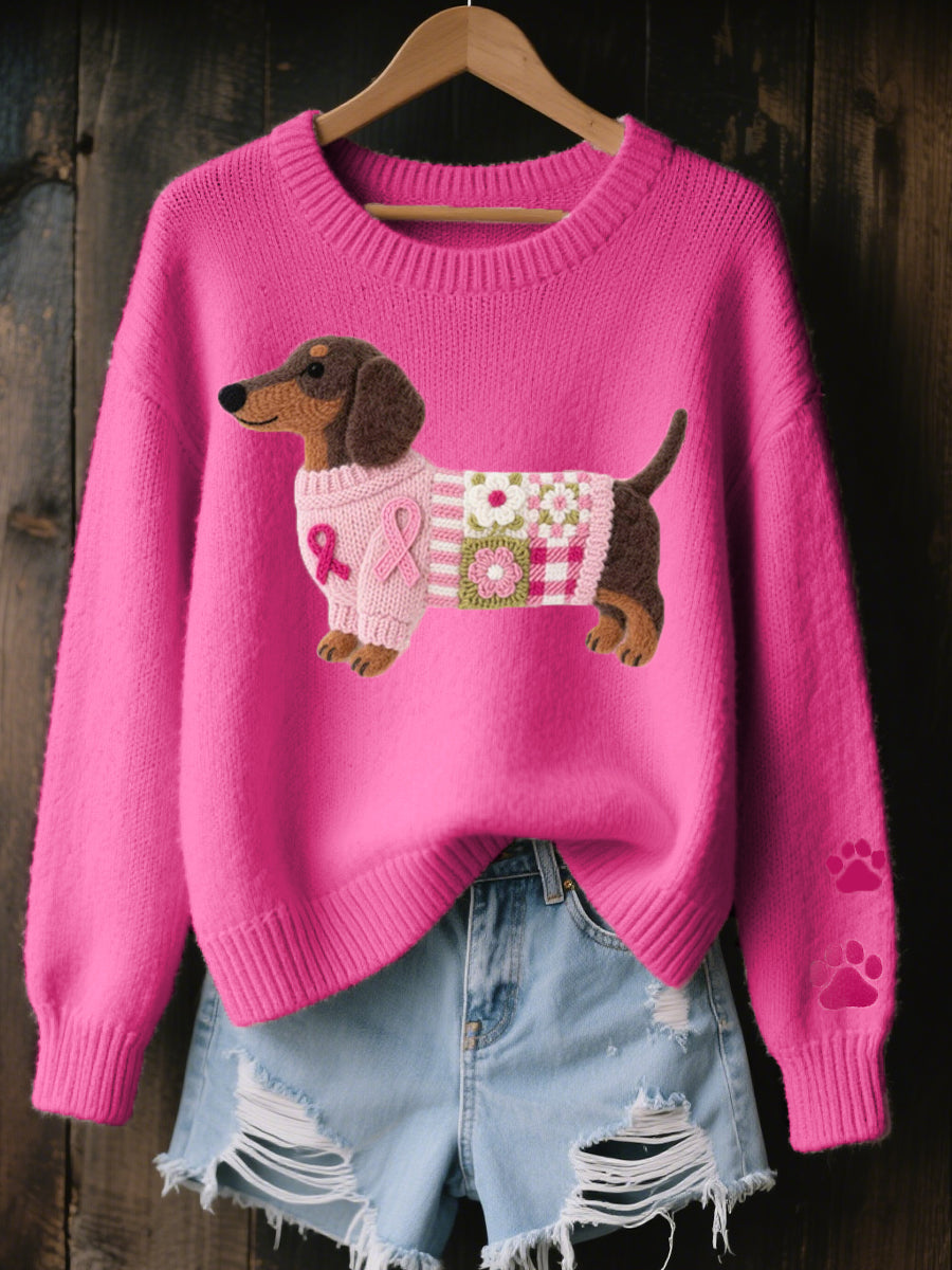 Naoni - Wool Felt Dachshund Motif Knitted Sweater