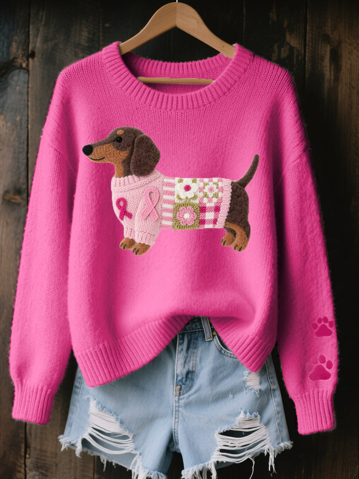 Naoni - Wool Felt Dachshund Motif Knitted Sweater