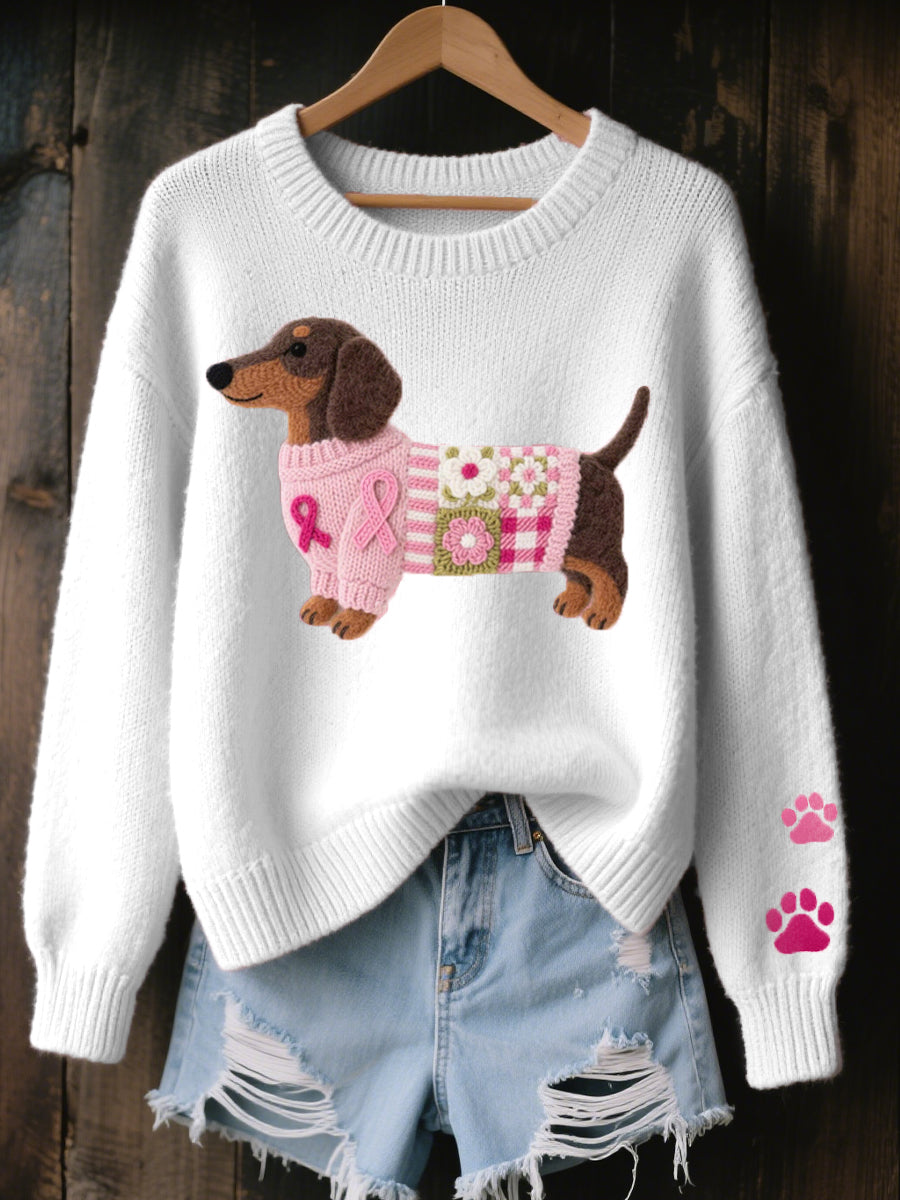 Naoni - Wool Felt Dachshund Motif Knitted Sweater