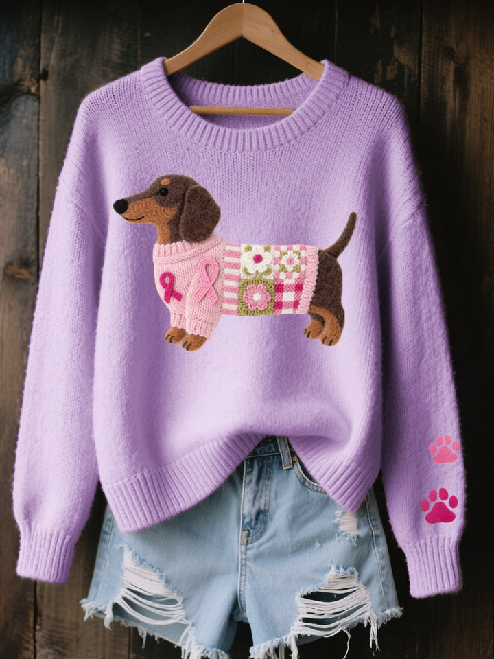 Naoni - Wool Felt Dachshund Motif Knitted Sweater