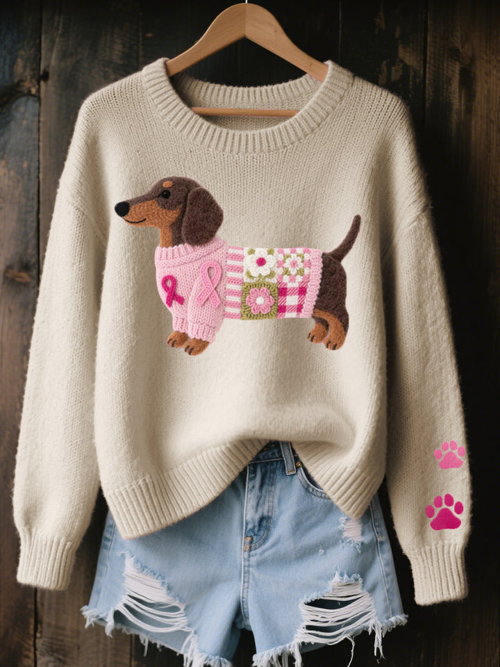 Naoni - Wool Felt Dachshund Motif Knitted Sweater