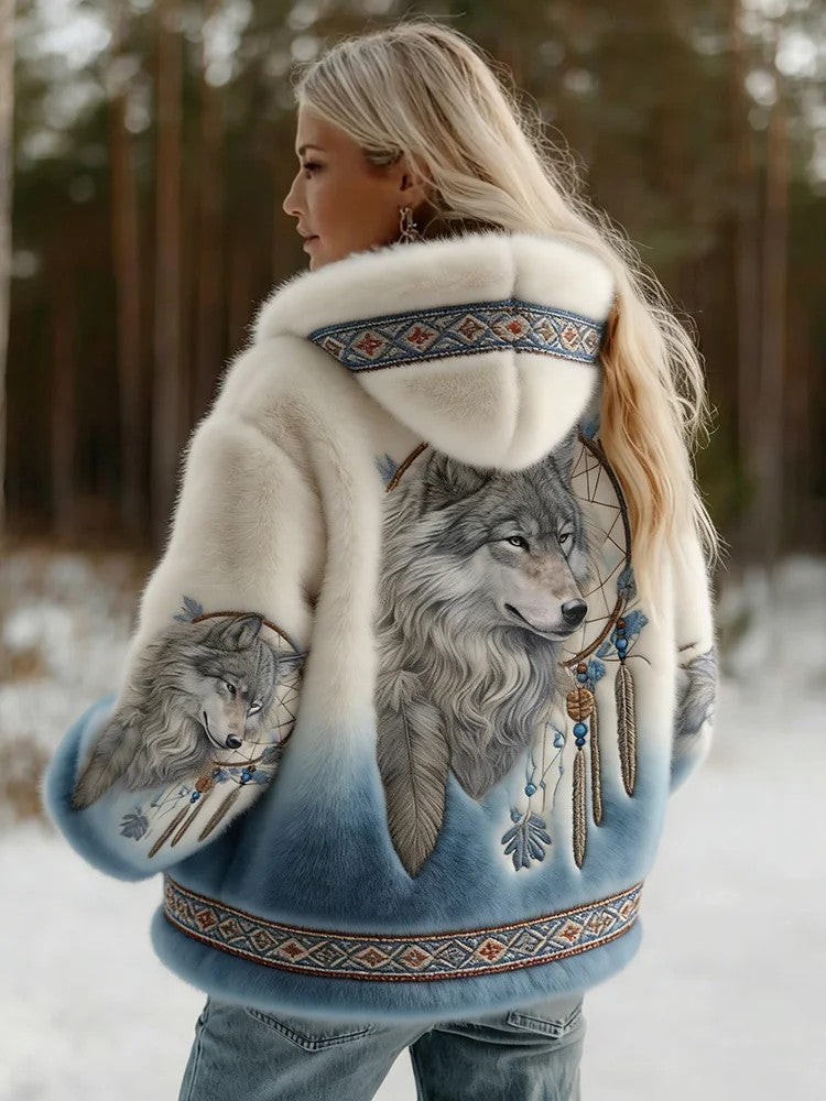 Dahlina | Women's Hooded Jacket with Artistic Print and Cozy Lining