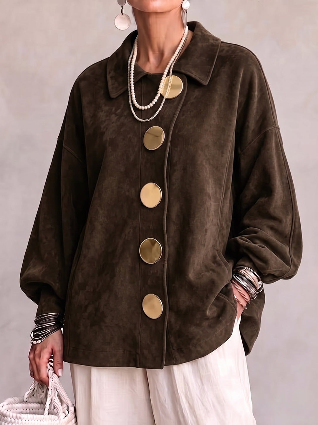 Lorene | Women's Suede Drop-Shoulder Button-Up Shacket