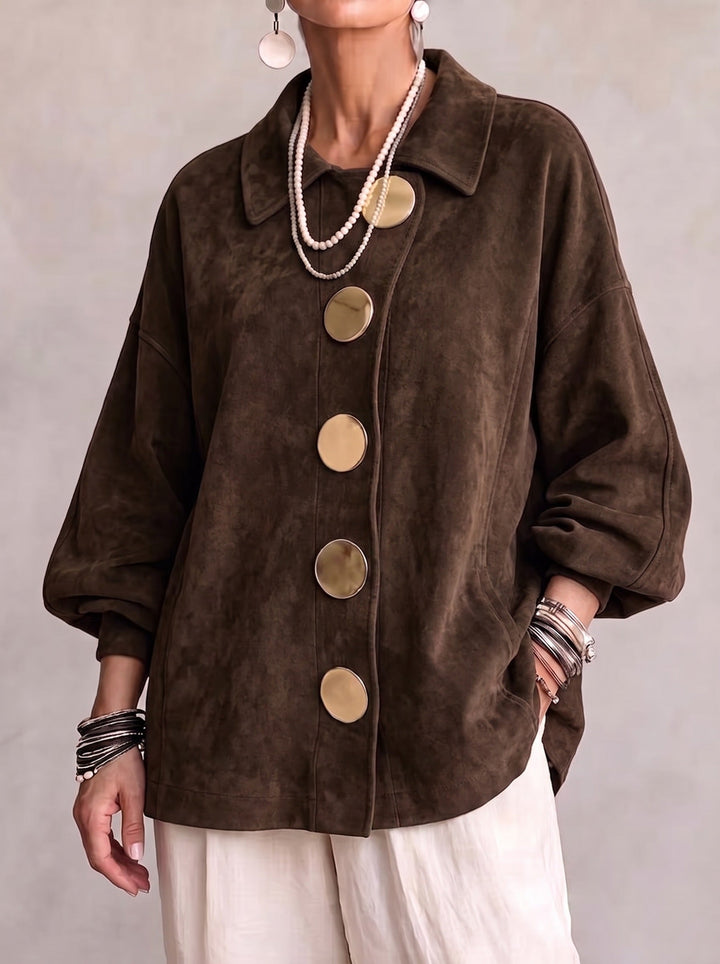 Lorene | Women's Suede Drop-Shoulder Button-Up Shacket