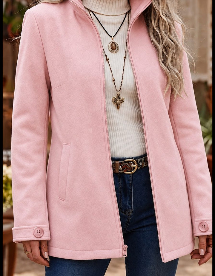 Aoife | Women's Stand Collar Zip-Up Jacket with Buttoned Cuffs