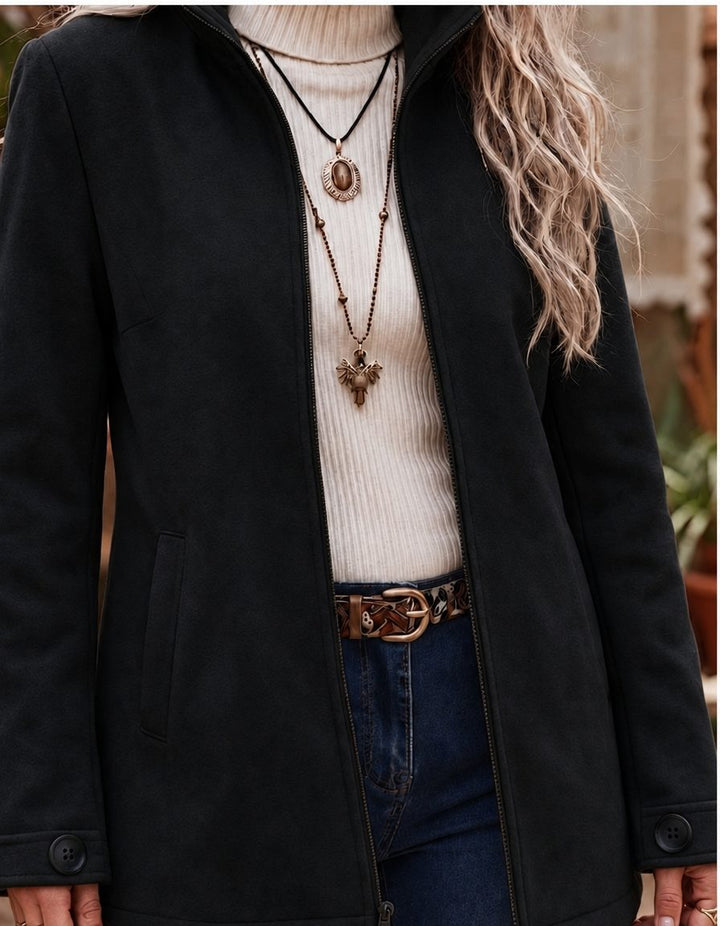 Aoife | Women's Stand Collar Zip-Up Jacket with Buttoned Cuffs