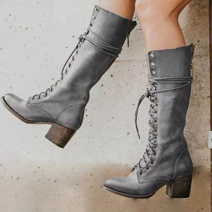 Selina | Women's Lace-Up Block Heel Combat Boots