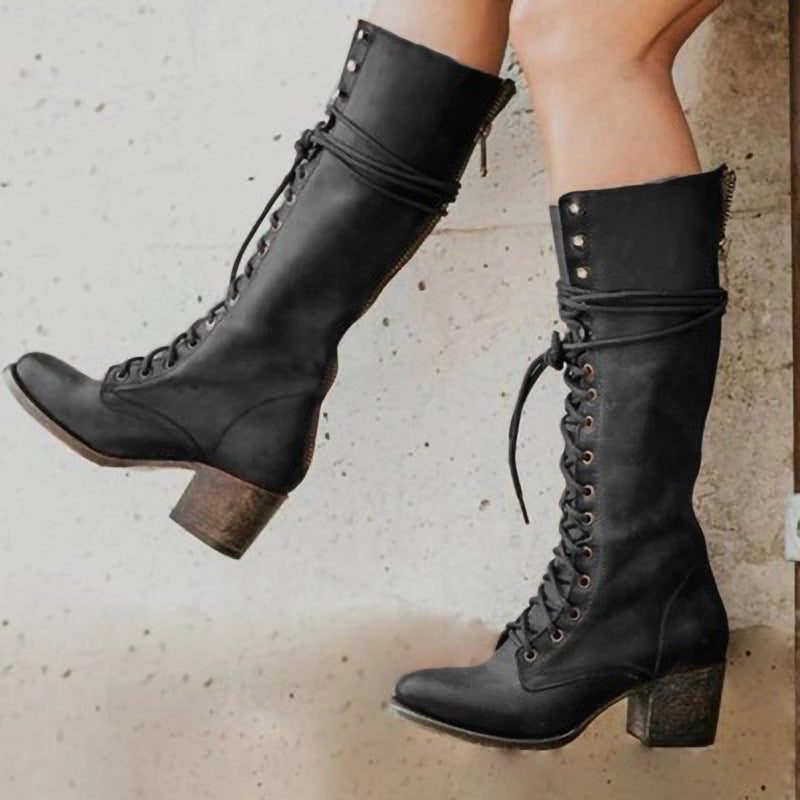 Selina | Women's Lace-Up Block Heel Combat Boots