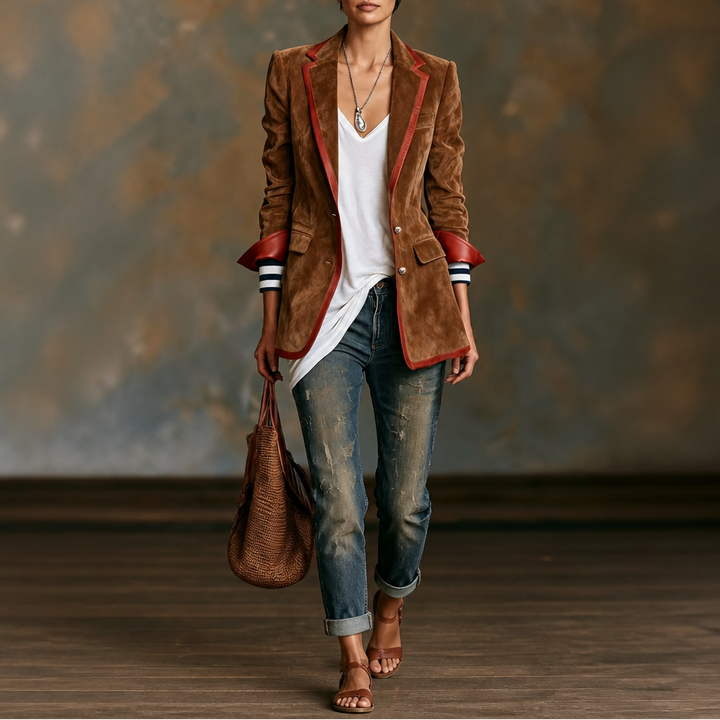 Velvara – Contrast Trim Velvet Blazer