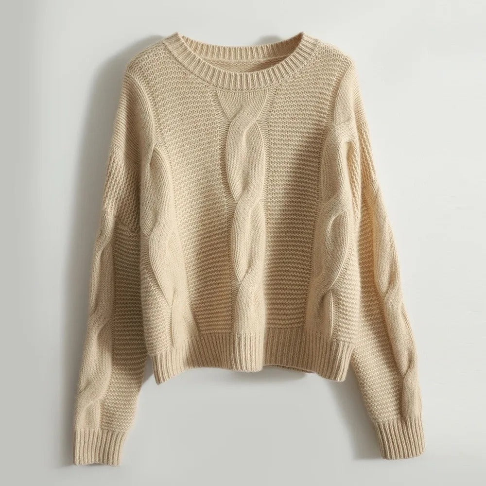 Murcia Women's Cotton Cable Knit Sweater with Ribbed Details