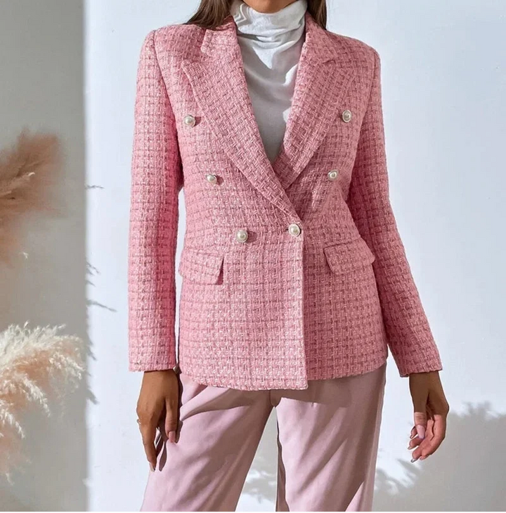 Lorelei | Women's Double-Breasted Plaid Blazer Featuring Pearl Buttons