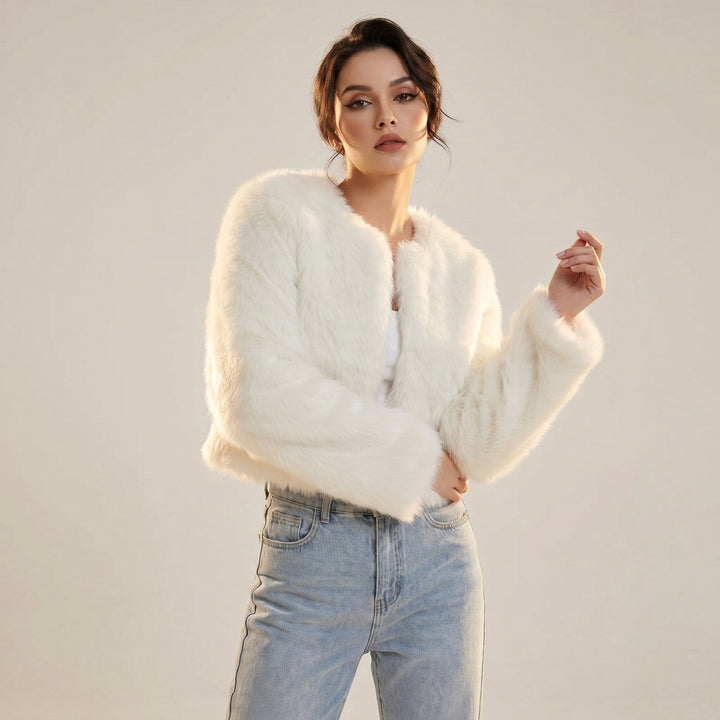 Mia | Women's Cropped Faux Fur Cardigan Jacket with Cozy Soft Pile