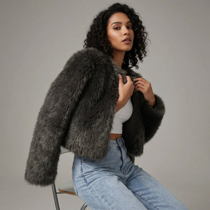 Mia | Women's Cropped Faux Fur Cardigan Jacket with Cozy Soft Pile