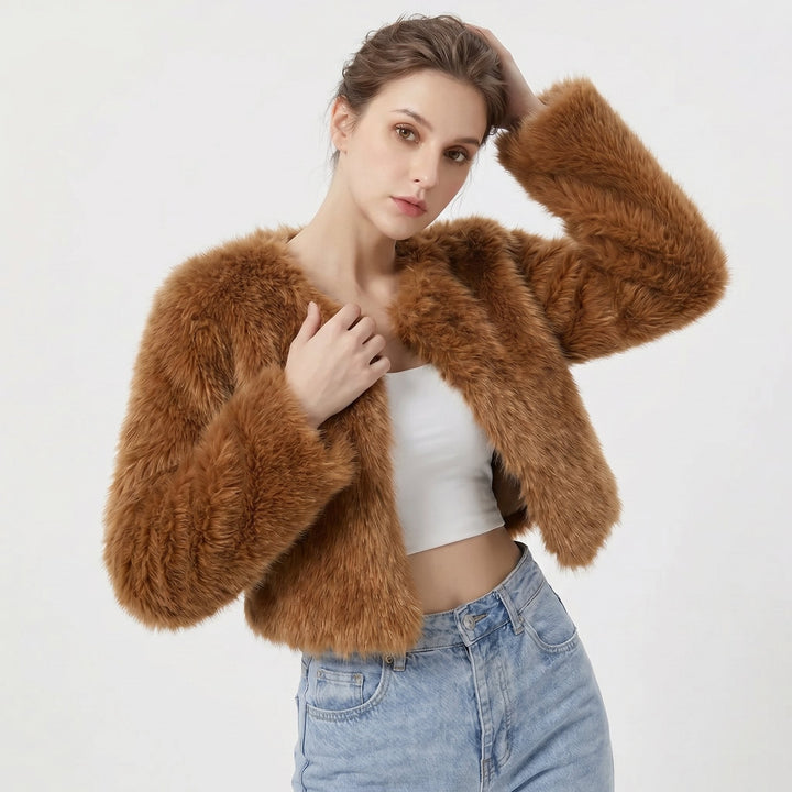 Mia | Women's Cropped Faux Fur Cardigan Jacket with Cozy Soft Pile