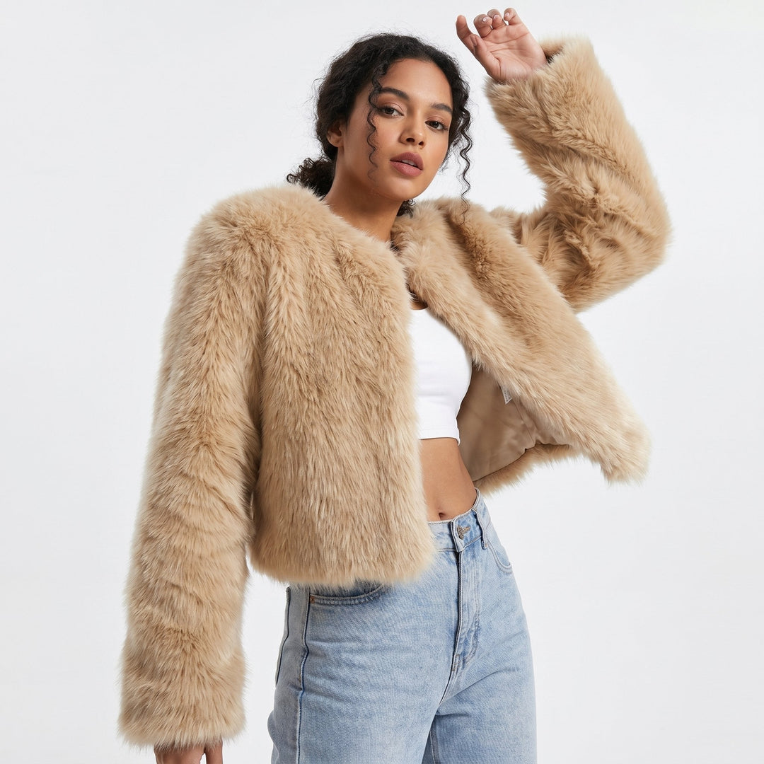 Mia | Women's Cropped Faux Fur Cardigan Jacket with Cozy Soft Pile