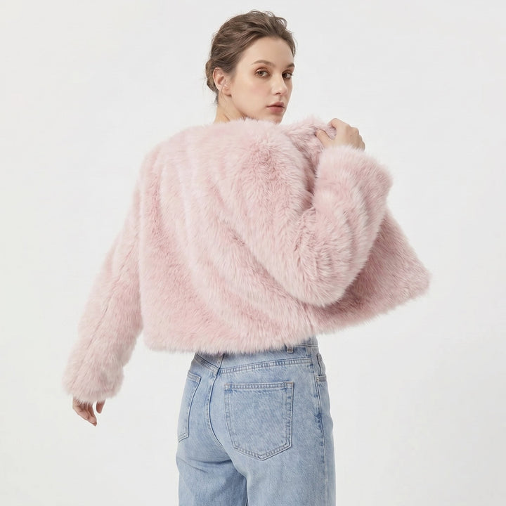 Mia | Women's Cropped Faux Fur Cardigan Jacket with Cozy Soft Pile
