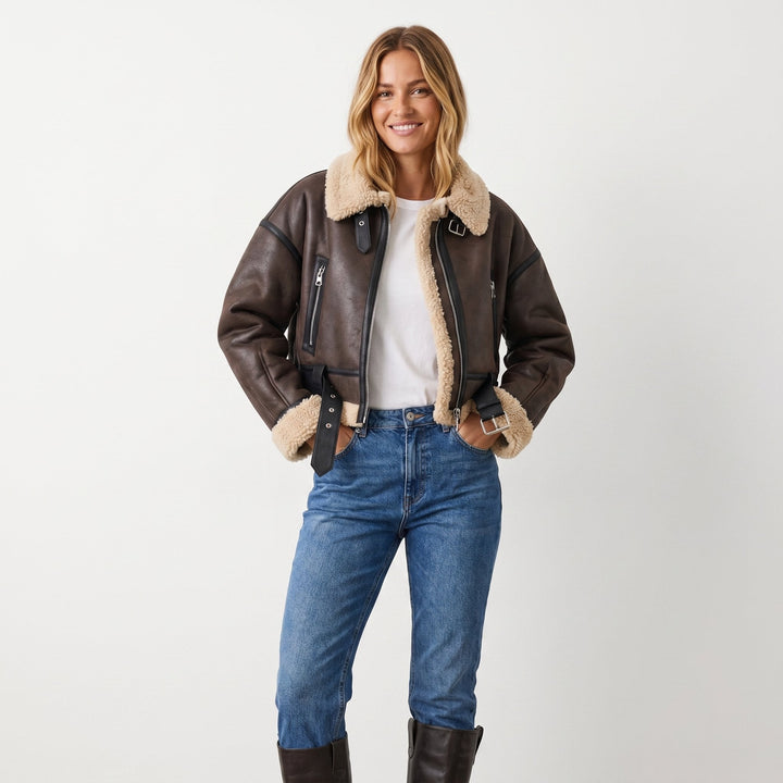 Isabella | Reversible Shearling Bomber Jacket with Cozy Plush Lining for Women