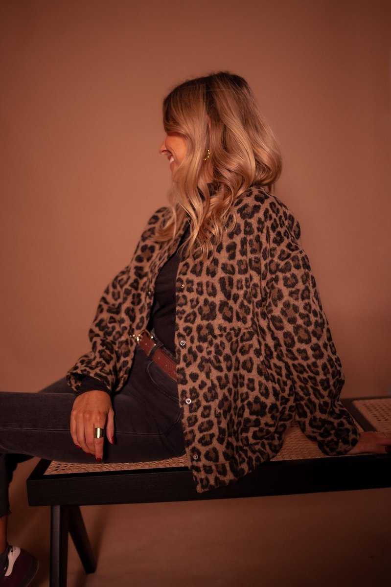 Evelyn Women's Quilted Leopard Print Jacket with Snap Button Closure